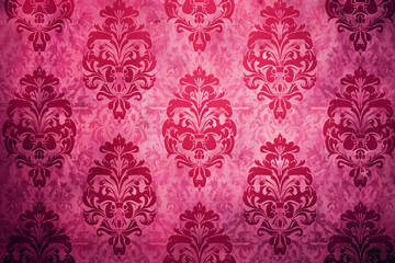 Red damask pattern on pink background, vintage wallpaper with retro design. Background texture for fashion and home