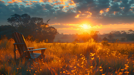 An ultra HD view of a nature savanna at sunrise, the sky glowing with vibrant colors and the grass bathed in golden light