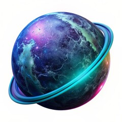 Obraz premium 3D Render of a Neon Planet, on isolated white background, Generative AI