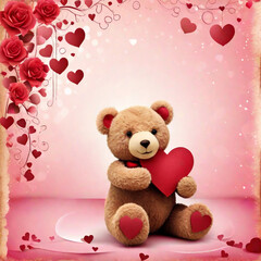 A romantic valentine's background with a teddy bear holding a heart symbol concept by teddy day