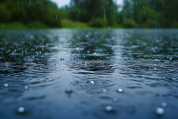 Fototapeta premium Rain drops on a lake