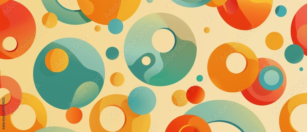 Aufkleber abstract artistry blends dynamic overlapping circles in vibrant reds and oranges, infused with textu