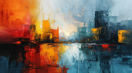 Colorful Oil Painting Of Cityscape With Brush Strokes Vibrant Background