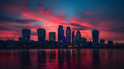 Fototapeta premium 4. A vibrant city skyline at sunset, evoking feelings of ambition and opportunity