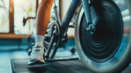 Close-Up of Woman's Feet on Stationary Bike for Effective Cardio