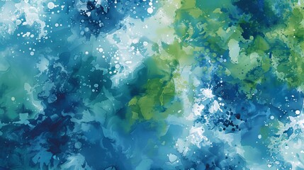 Abstract watercolor background in blue, green, and white.