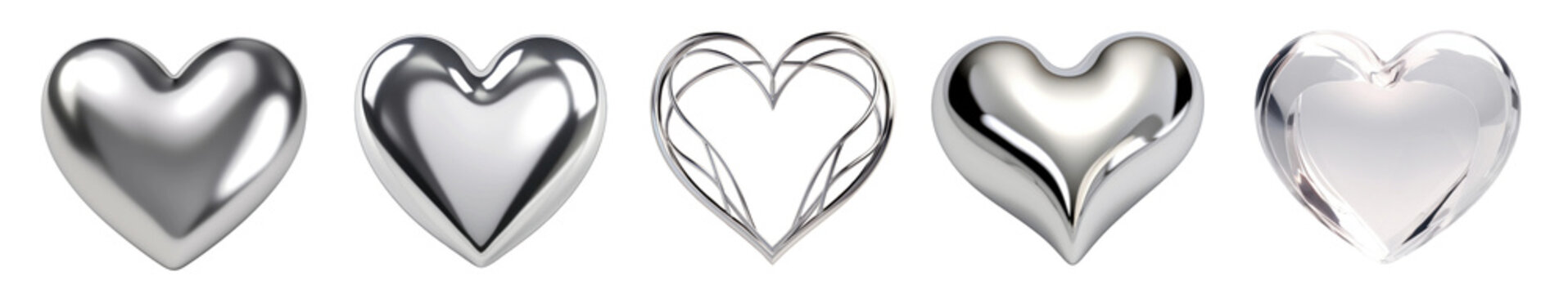 3D chrome heart shape set