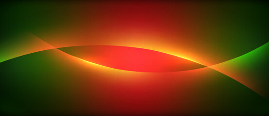 Neon glowing circle rays, light round lines in the dark, planet style neon wave lines. Energetic electric concept design for wallpaper, banner, background