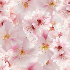 seamless pattern of cherry blossoms in soft shades of pink and white