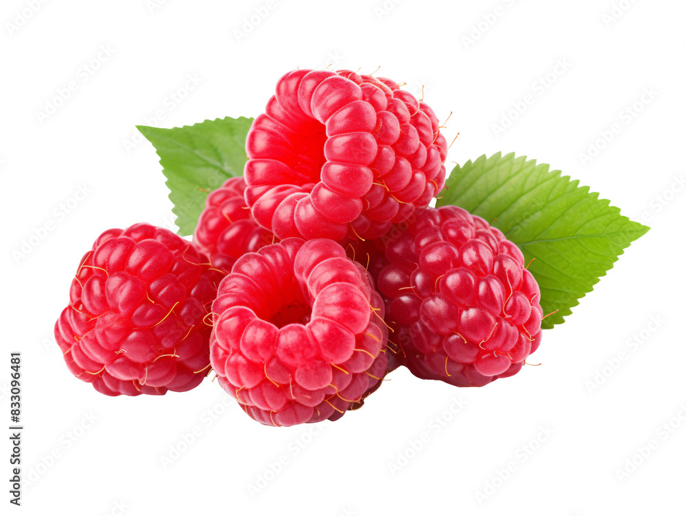 Canvas Prints a group of raspberries with leaves