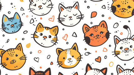 Obraz premium Cute cat doodle pattern