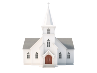 a white church with a steeple