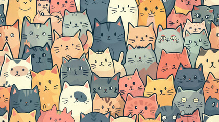 Cute cat doodle pattern