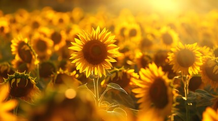 Obraz premium 24. A sunflower field bathed in golden sunlight, symbolizing optimism and growth