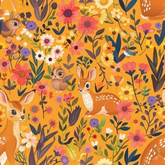Obraz premium seamless pattern of playful woodland creatures