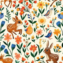 Obraz premium seamless pattern of playful woodland creatures