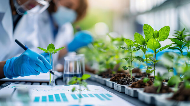 Lab Technician Working with Hydroponic Plants