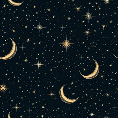 Fototapeta premium seamless pattern of starry night sky with twinkling stars and a crescent moon