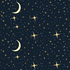 Naklejka premium seamless pattern of starry night sky with twinkling stars and a crescent moon