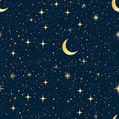 Naklejka premium seamless pattern of starry night sky with twinkling stars and a crescent moon