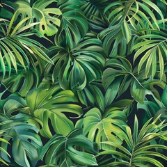 seamless pattern of tropical leaves in lush shades of green