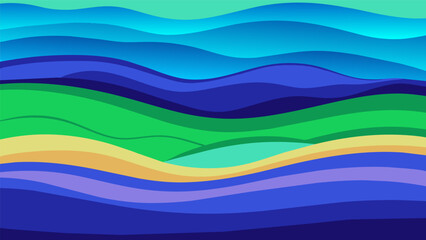 Layers of blues greens and purples blend together creating a beautiful and calming ocean scene within the kinetic sand.. Vector illustration