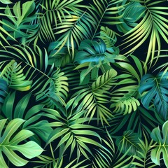 seamless pattern of tropical leaves in lush shades of green