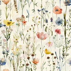 Naklejka premium seamless pattern of watercolor wildflowers in a variety of colors