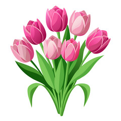 Fototapeta premium Pink tulips isolated on white. Beautiful illustration