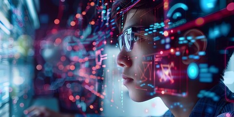 Futuristic Digital Tutor Assists Student with Innovative Powered Educational App for Modern Learning Experience