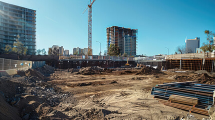 Large-Scale Construction Project Under Clear Blue Sky