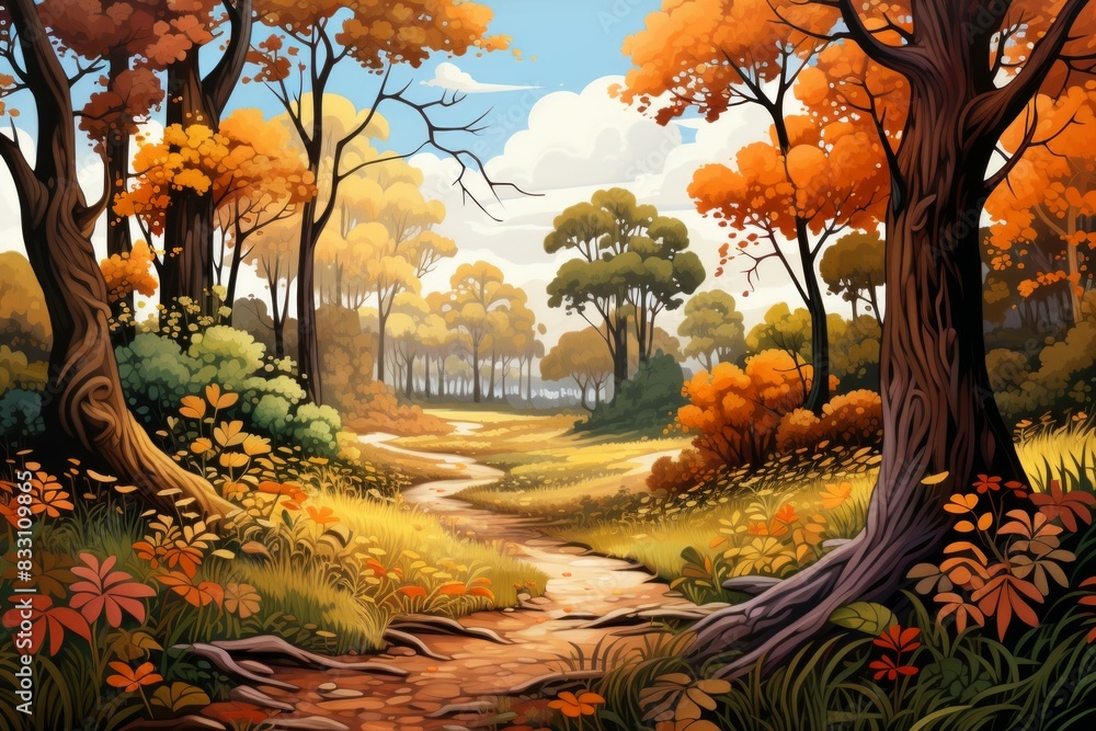 Wall mural Autumn paths - Generative AI