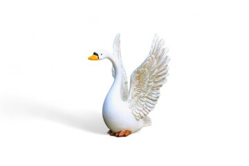 miniature swan flapping its wings on a white background