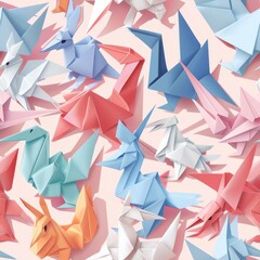 seamless pattern of different origami animal designs