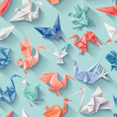 Obraz premium seamless pattern of different origami animal designs