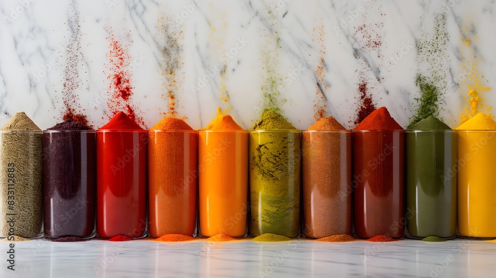 Aufkleber 15. a colorful array of spices arranged neatly on a kitchen counter, appealing to food enthusiasts