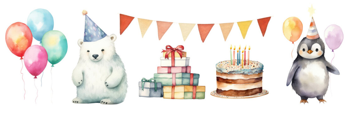 Watercolor animal birthday party set