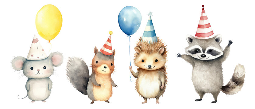 Watercolor animal birthday party set