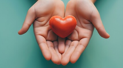 Obraz premium 9. A pair of hands holding a heart-shaped object, conveying love and care