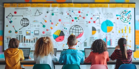 Students Solving Math Problems on Tablets in Modern Classroom Setting