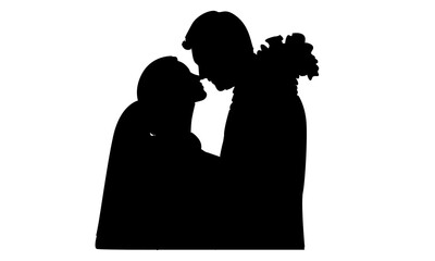 silhouette of happy married man and woman. Romantic young wedding couple