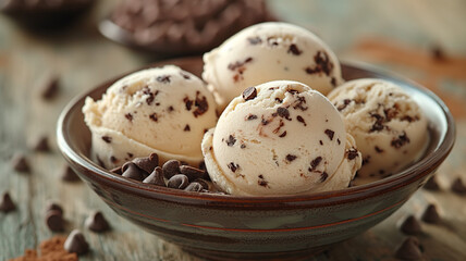 Obraz premium Chocolate chip ice cream in an elegant bowl.