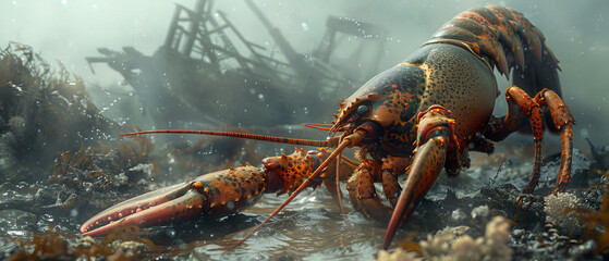 American lobster near a shipwreck