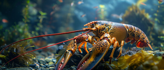 American lobster near an underwater plant