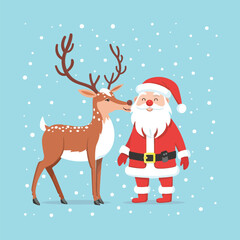 a deer and a deer are standing in the snow.