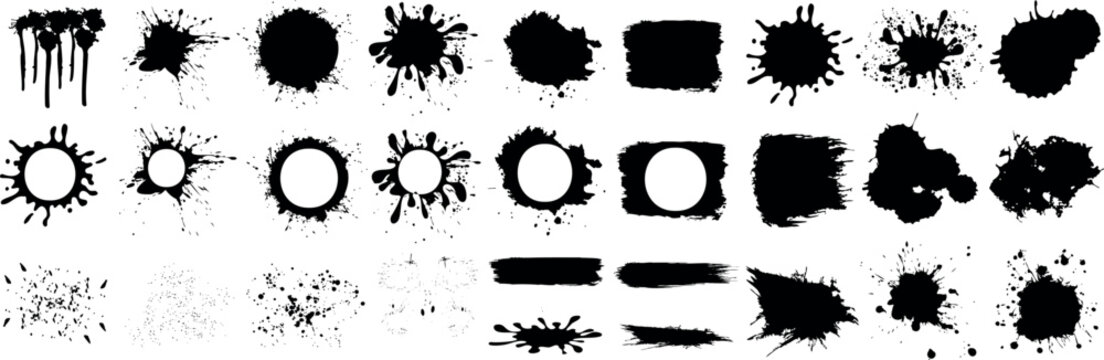 Black ink splatter, vector ink splashes, grunge elements, abstract paint spots, artistic design, creative backgrounds illustration, texture, messy, graphic resources