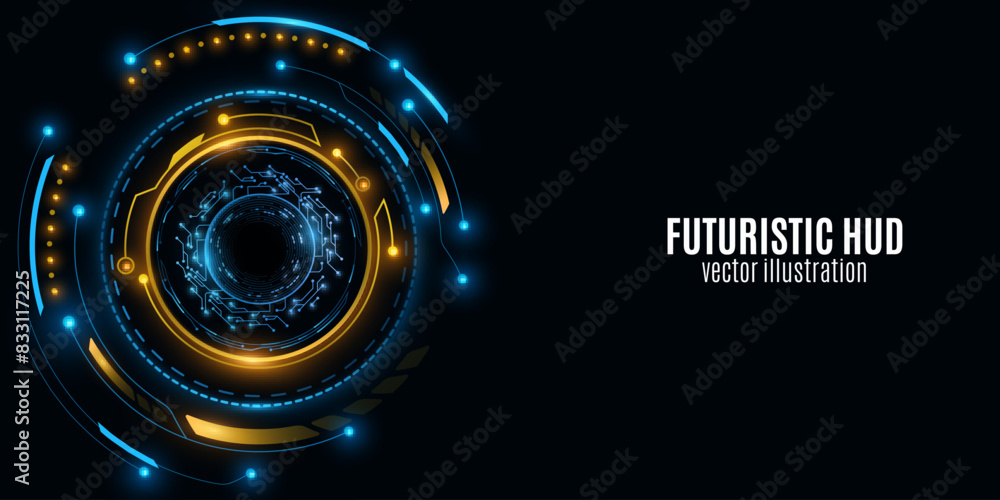 Poster hud circles with light effects. futuristic dashboard. cyber circuit board on a black background. gui
