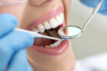 Dental care, dentist, patient teeth close-up, check after teeth cleaning, braces, and dental consultation. dentistry and happy female patient with orthodontist for oral hygiene, wellness, and cleaning
