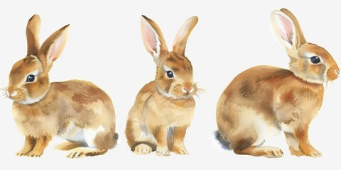 Obraz premium Three cute watercolor bunnies.