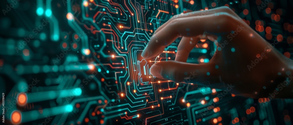 Poster artificial intelligence ai circuit board in shape electronic